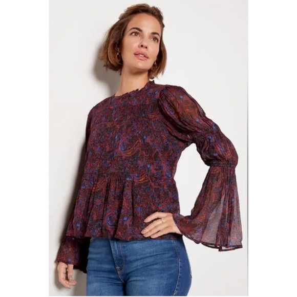 Cleobella Tops - CLEOBELLA NWT Ines Bell Sleeve Ruffle Neck Blouse // S